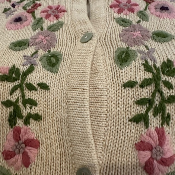 Jumper vintage cardigan floral crochet button front size large 100% cotton - Picture 2 of 5